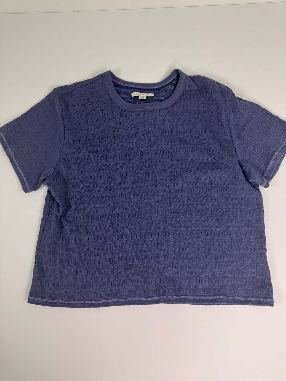 American Eagle Women's Size Large Smocked Textured Short Sleeve Crewneck T-Shirt